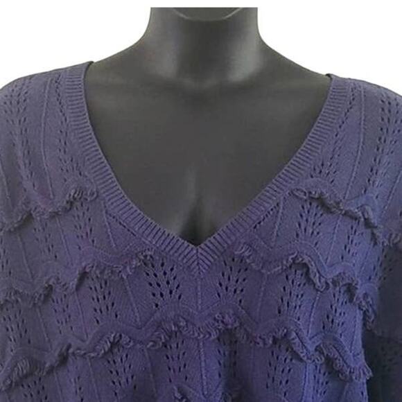 EVRI Women’s Wavy Pointelle Knit V-Neck Sweater - Navy Blue, Size 2X - NWOT - Picture 4 of 6